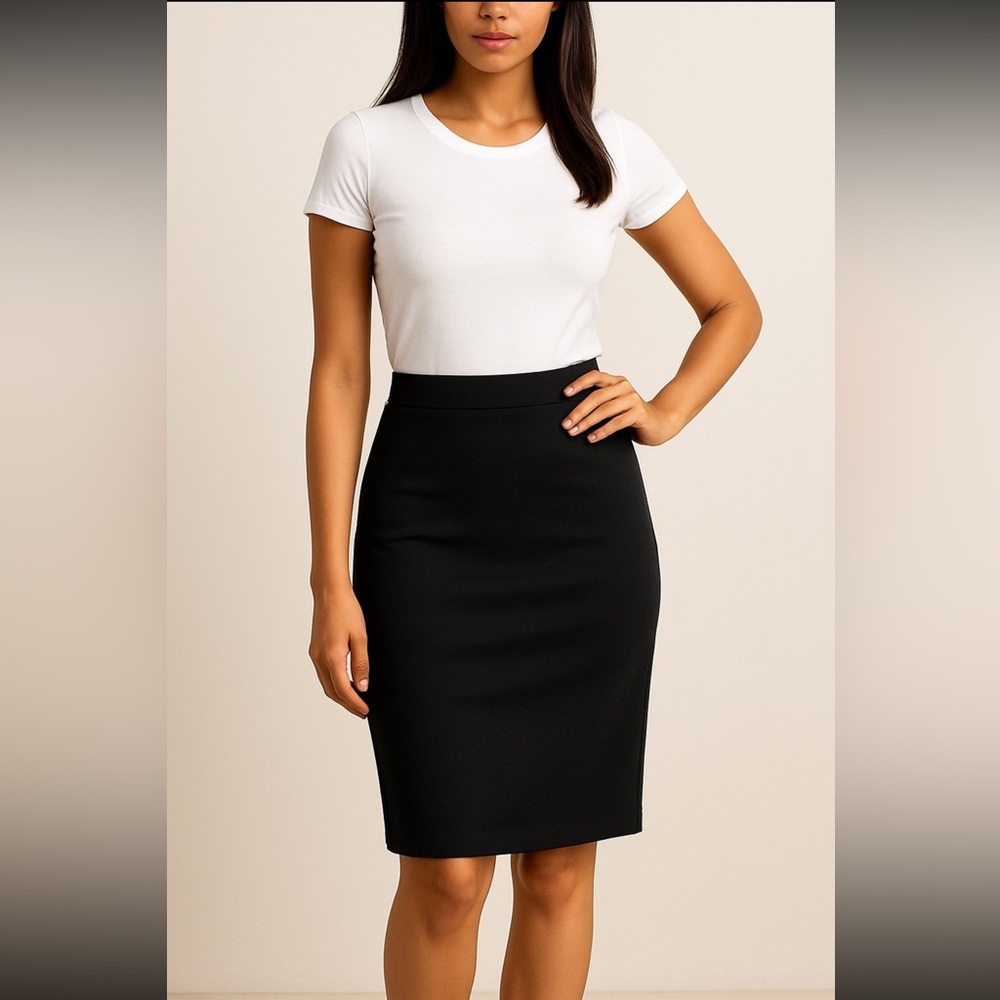 Urban Coco Black Knee-Length Skirt – Stretch A-Line Pull-On Waist – Size Small